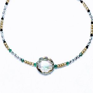 Green Choker Tri-tone Minimalist Beaded & Faceted Crystal Necklace Pendant